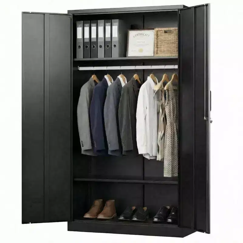 Armoire penderie en acier robuste de 183 cm avec serrure, armoires de rangement de garage en métal, armoire de rangement en métal pour la maison, la chambre, le bureau, le placard