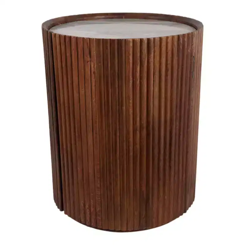 Table d'appoint décorative en bois nervuré avec plateau en marbre et rangement - Petite table d'appoint pour la décoration de la chambre ou du salon