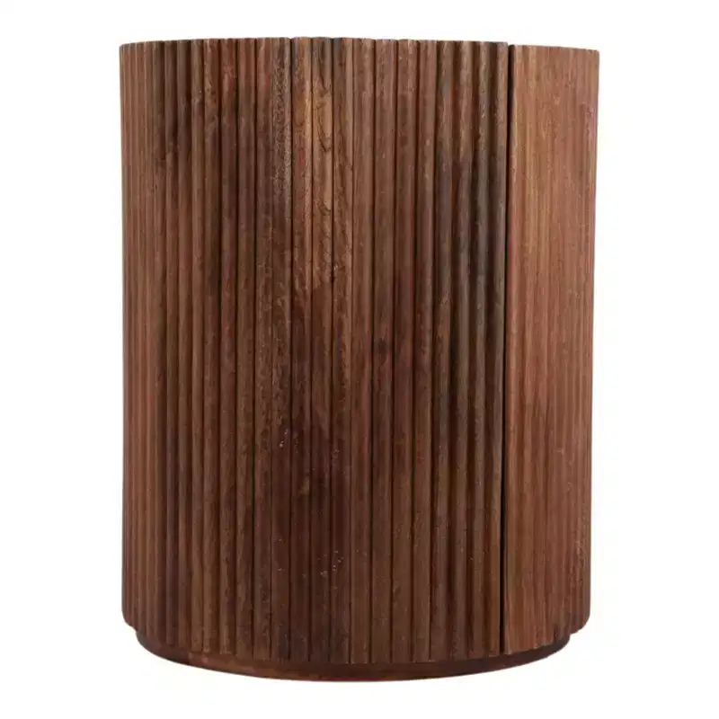 Table d'appoint décorative en bois nervuré avec plateau en marbre et rangement - Petite table d'appoint pour la décoration de la chambre ou du salon