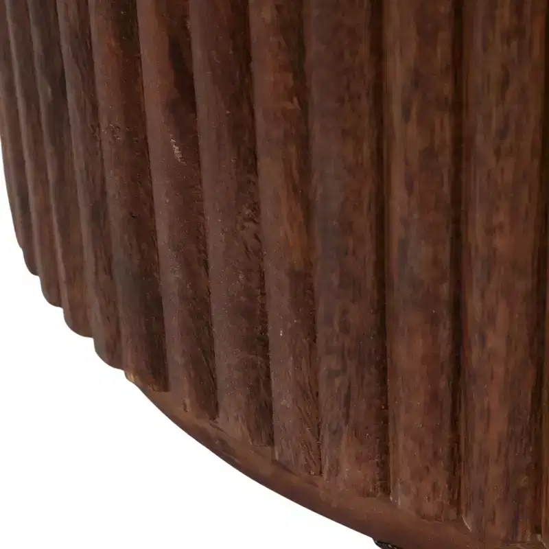 Table d'appoint décorative en bois nervuré avec plateau en marbre et rangement - Petite table d'appoint pour la décoration de la chambre ou du salon