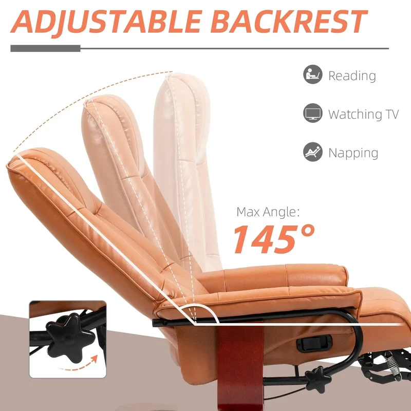 Fauteuil inclinable manuel pivotant en similicuir HomCom avec repose-pieds confortable et relaxant