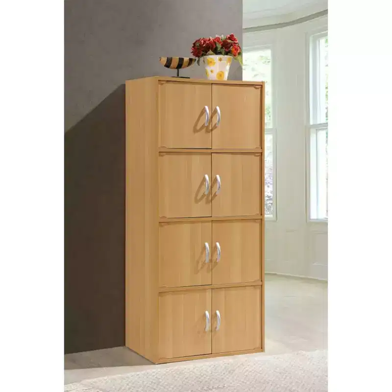 Hodedah HID44 Meuble de rangement multifonctionnel fermé à 8 portes pour la maison et le bureau, finition bois de hêtre