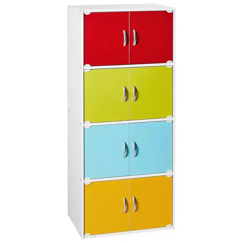 Hodedah HID44 Meuble de rangement multifonctionnel fermé à 8 portes pour la maison et le bureau, finition bois de hêtre