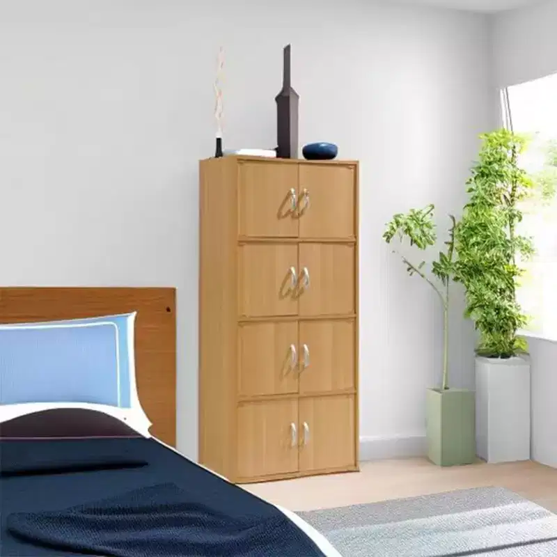 Hodedah HID44 Meuble de rangement multifonctionnel fermé à 8 portes pour la maison et le bureau, finition bois de hêtre