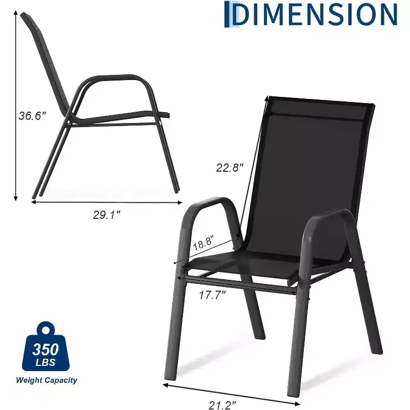 Chaises de patio, Lot de 4/6 chaises de salle à manger empilables d'extérieur en textilène léger résistant aux intempéries avec accoudoirs pour jardin, terrasse de piscine