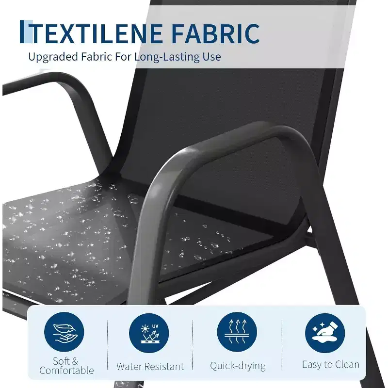 Chaises de patio, Lot de 4/6 chaises de salle à manger empilables d'extérieur en textilène léger résistant aux intempéries avec accoudoirs pour jardin, terrasse de piscine