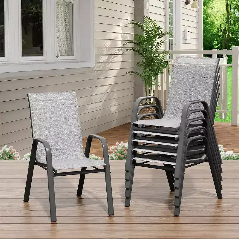 Chaises de patio, Lot de 4/6 chaises de salle à manger empilables d'extérieur en textilène léger résistant aux intempéries avec accoudoirs pour jardin, terrasse de piscine