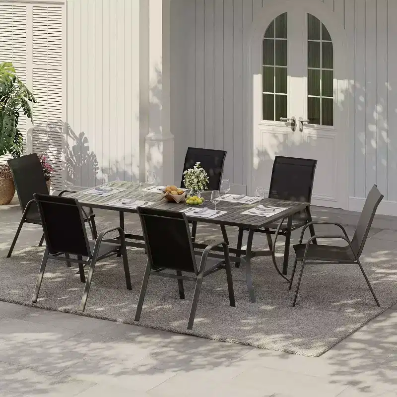 Chaises de patio, Lot de 4/6 chaises de salle à manger empilables d'extérieur en textilène léger résistant aux intempéries avec accoudoirs pour jardin, terrasse de piscine