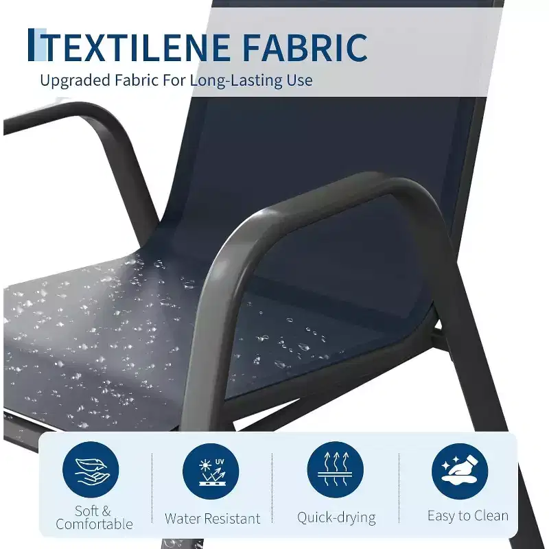 Chaises de patio, Lot de 4/6 chaises de salle à manger empilables d'extérieur en textilène léger résistant aux intempéries avec accoudoirs pour jardin, terrasse de piscine