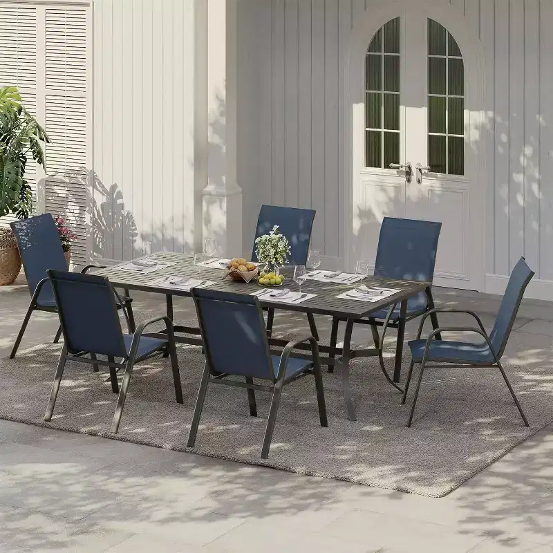 Chaises de patio, Lot de 4/6 chaises de salle à manger empilables d'extérieur en textilène léger résistant aux intempéries avec accoudoirs pour jardin, terrasse de piscine