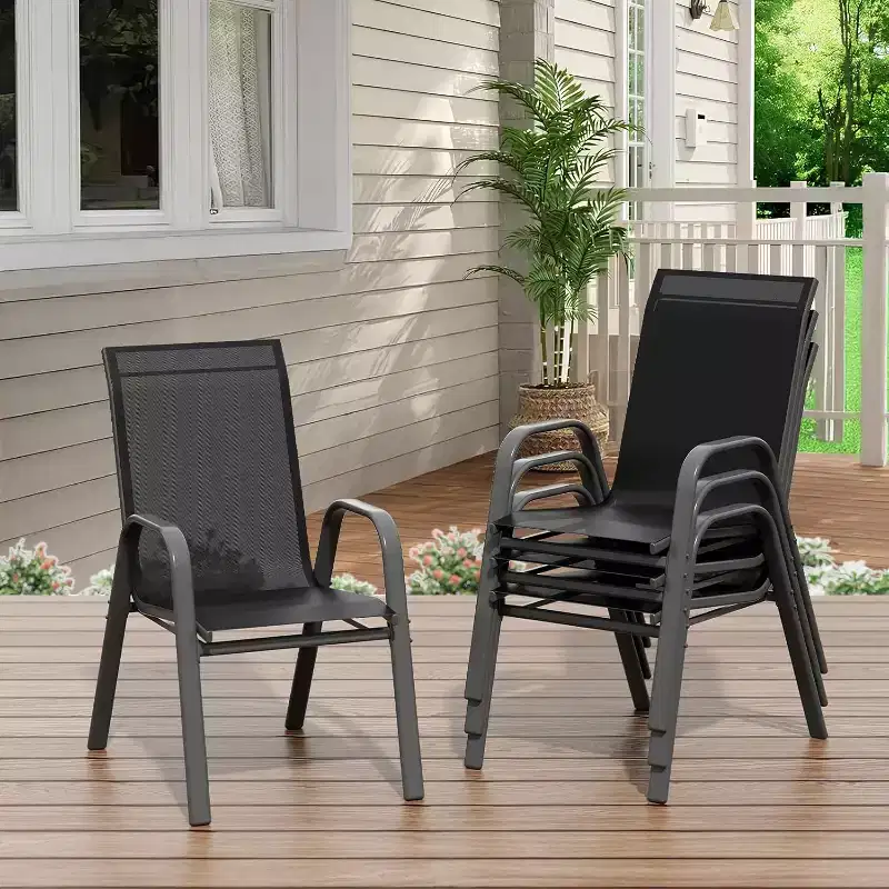 Chaises de patio, Lot de 4/6 chaises de salle à manger empilables d'extérieur en textilène léger résistant aux intempéries avec accoudoirs pour jardin, terrasse de piscine