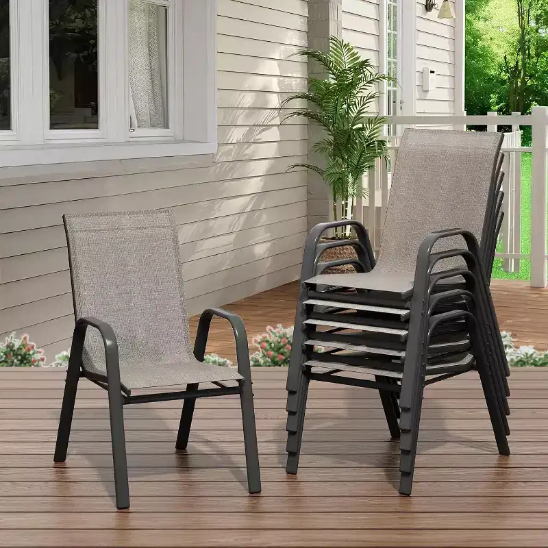 Chaises de patio, Lot de 4/6 chaises de salle à manger empilables d'extérieur en textilène léger résistant aux intempéries avec accoudoirs pour jardin, terrasse de piscine