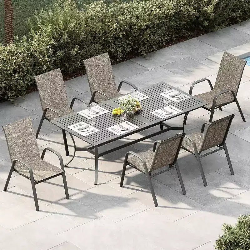 Chaises de patio, Lot de 4/6 chaises de salle à manger empilables d'extérieur en textilène léger résistant aux intempéries avec accoudoirs pour jardin, terrasse de piscine