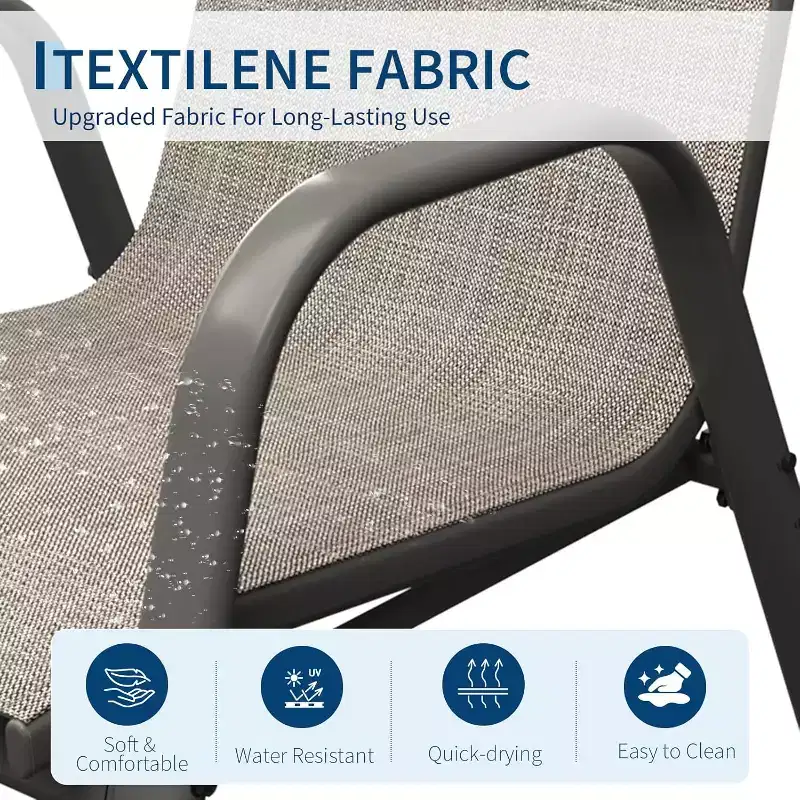 Chaises de patio, Lot de 4/6 chaises de salle à manger empilables d'extérieur en textilène léger résistant aux intempéries avec accoudoirs pour jardin, terrasse de piscine