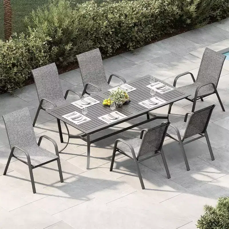 Chaises de patio, Lot de 4/6 chaises de salle à manger empilables d'extérieur en textilène léger résistant aux intempéries avec accoudoirs pour jardin, terrasse de piscine