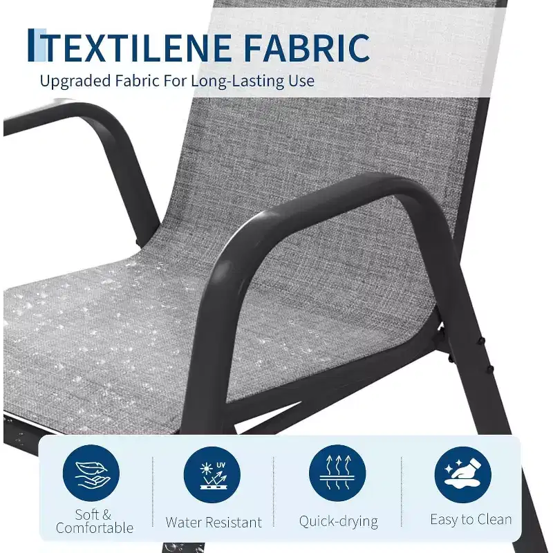 Chaises de patio, Lot de 4/6 chaises de salle à manger empilables d'extérieur en textilène léger résistant aux intempéries avec accoudoirs pour jardin, terrasse de piscine