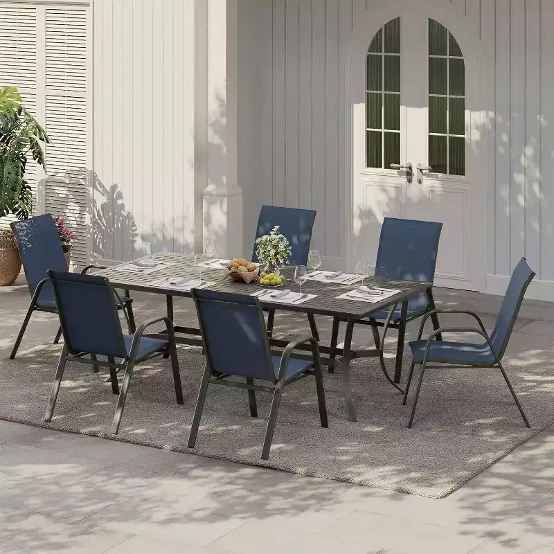 Chaises de patio, Lot de 4/6 chaises de salle à manger empilables d'extérieur en textilène léger résistant aux intempéries avec accoudoirs pour jardin, terrasse de piscine