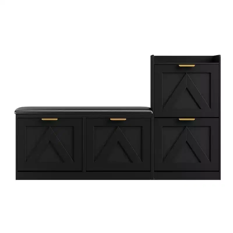 Meuble à chaussures de ferme avec banc, organisateur de rangement de chaussures d'entrée avec 4 tiroirs à abattant et siège rembourré confortable, banc à chaussures autoportant