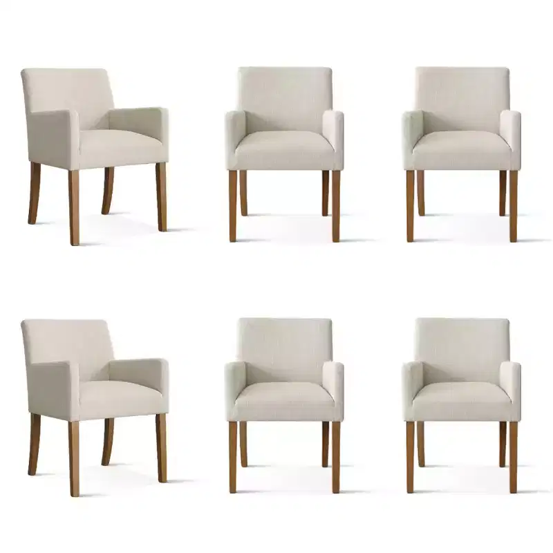 Lot de 6 chaises de salle à manger capitonnées avec accoudoirs, fauteuils modernes en lin avec pieds en bois, chaises d'appoint pour salle à manger, salon – Panipeachy