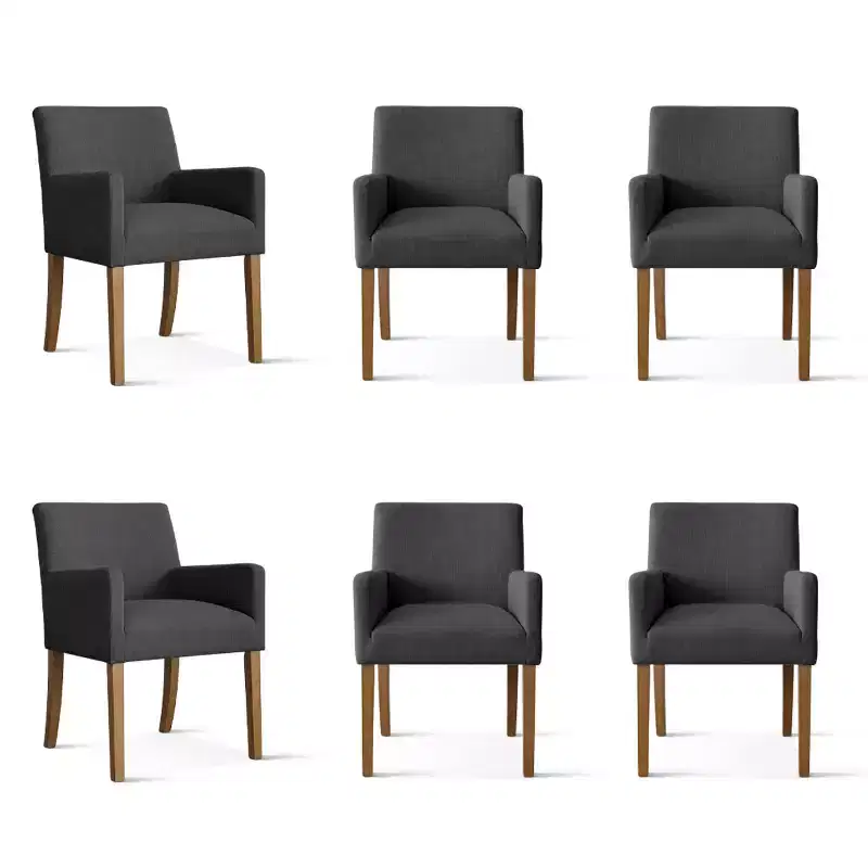 Lot de 6 chaises de salle à manger capitonnées avec accoudoirs, fauteuils modernes en lin avec pieds en bois, chaises d'appoint pour salle à manger, salon – Panipeachy