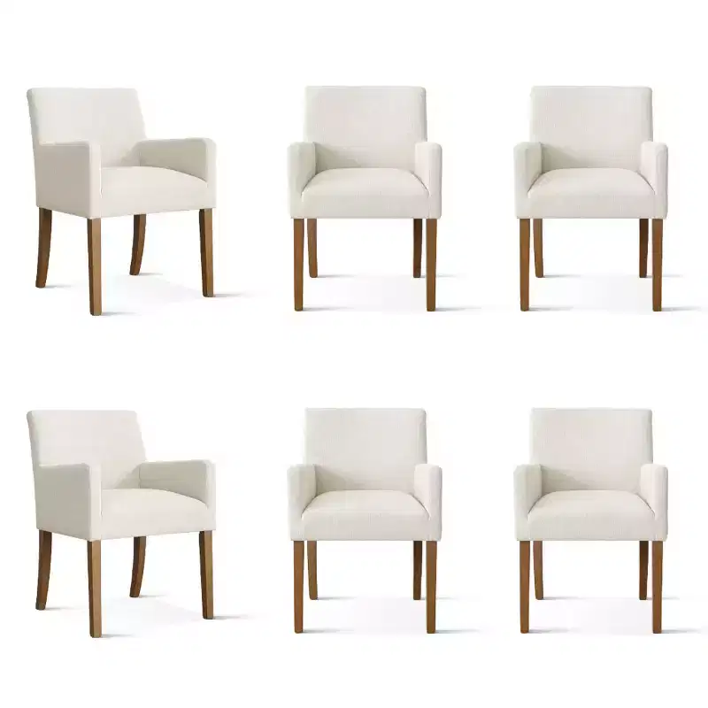 Lot de 6 chaises de salle à manger capitonnées avec accoudoirs, fauteuils modernes en lin avec pieds en bois, chaises d'appoint pour salle à manger, salon – Panipeachy