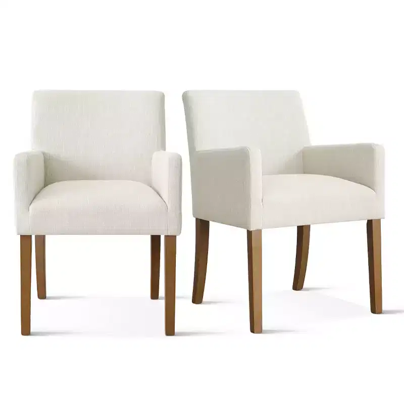 Lot de 6 chaises de salle à manger capitonnées avec accoudoirs, fauteuils modernes en lin avec pieds en bois, chaises d'appoint pour salle à manger, salon – Panipeachy