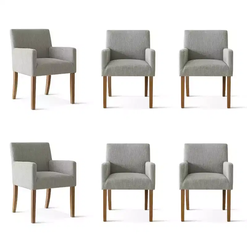 Lot de 6 chaises de salle à manger capitonnées avec accoudoirs, fauteuils modernes en lin avec pieds en bois, chaises d'appoint pour salle à manger, salon – Panipeachy