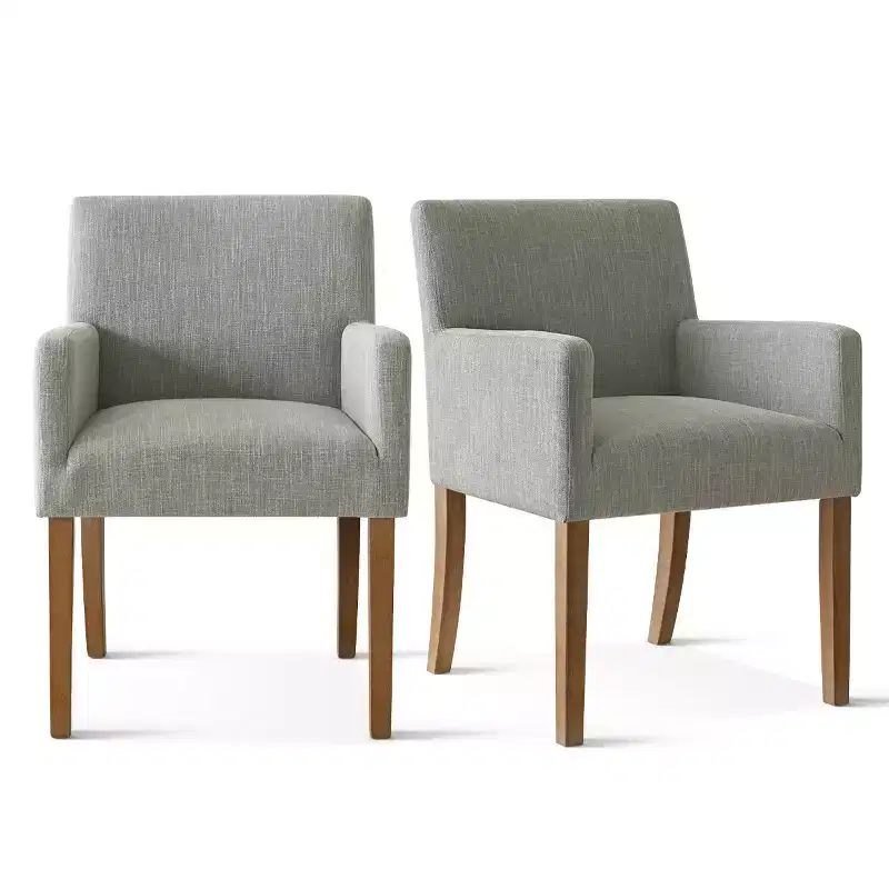 Lot de 6 chaises de salle à manger capitonnées avec accoudoirs, fauteuils modernes en lin avec pieds en bois, chaises d'appoint pour salle à manger, salon – Panipeachy
