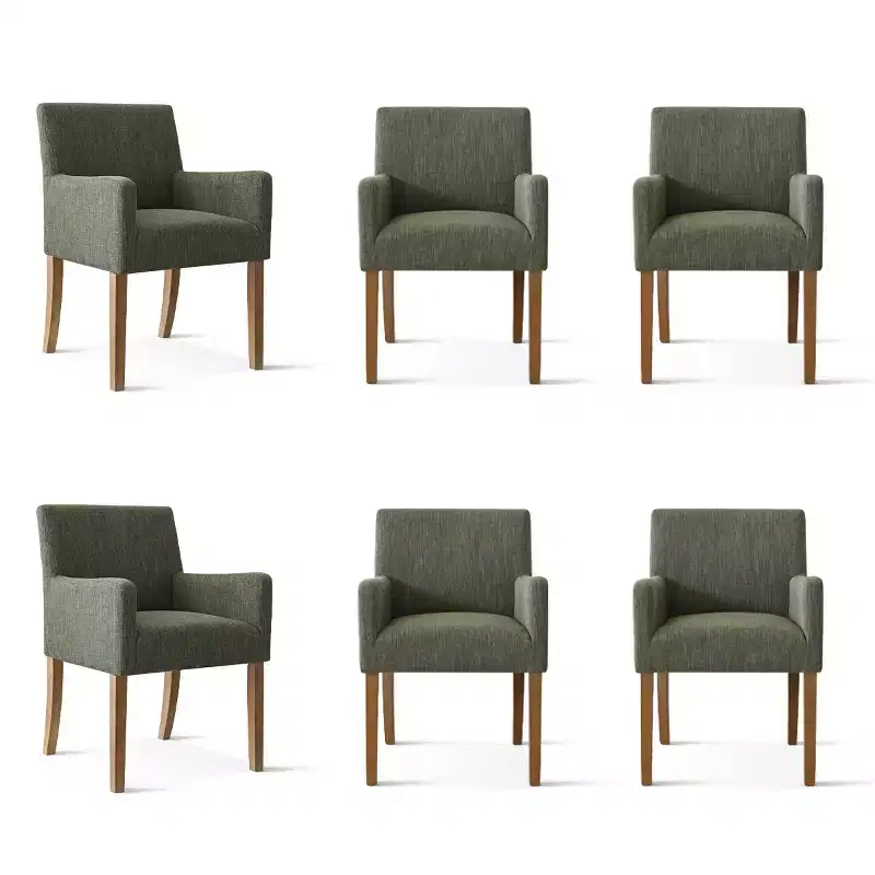 Lot de 6 chaises de salle à manger capitonnées avec accoudoirs, fauteuils modernes en lin avec pieds en bois, chaises d'appoint pour salle à manger, salon – Panipeachy