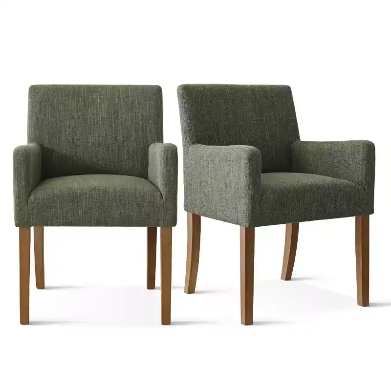 Lot de 6 chaises de salle à manger capitonnées avec accoudoirs, fauteuils modernes en lin avec pieds en bois, chaises d'appoint pour salle à manger, salon – Panipeachy