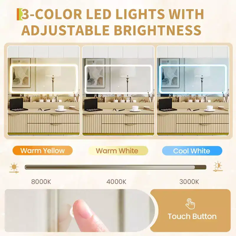 Coiffeuse avec miroir et lumières, miroir lumineux à LED, tiroirs de rangement spacieux pour produits cosmétiques et articles de toilette