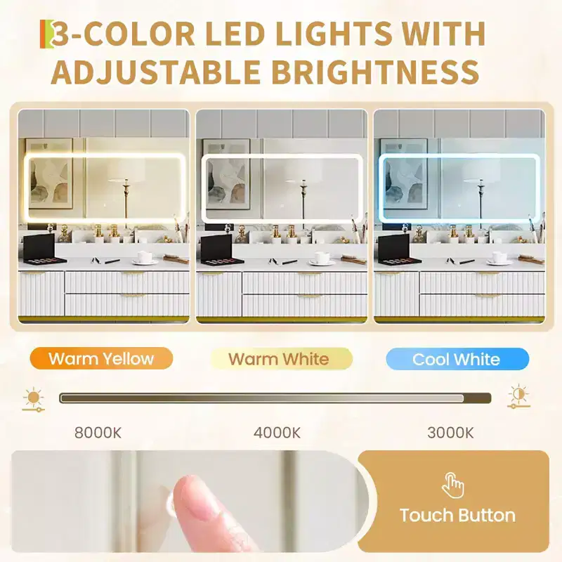 Coiffeuse avec miroir et lumières, miroir lumineux à LED, tiroirs de rangement spacieux pour produits cosmétiques et articles de toilette