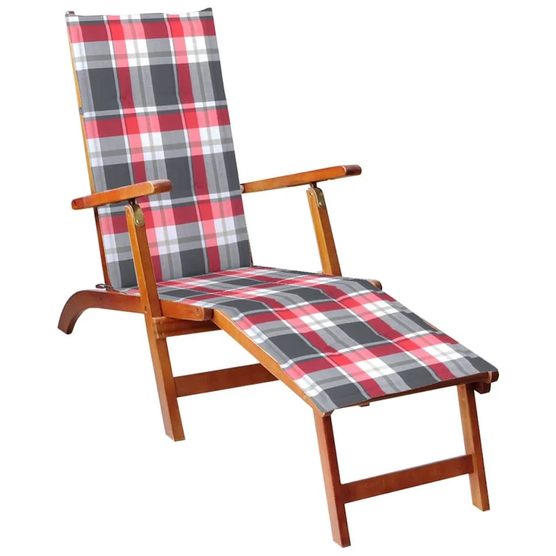 Transat chaise longue bain de soleil lit de jardin terrasse meuble d'extérieur avec repose-pied et coussin acacia solide 02_0012580