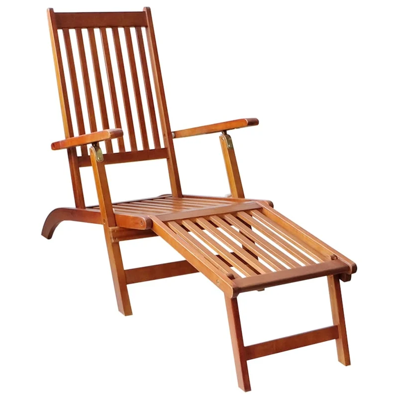 Transat chaise longue bain de soleil lit de jardin terrasse meuble d'extérieur avec repose-pied et coussin acacia solide 02_0012580