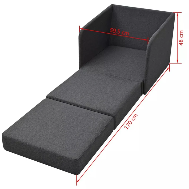 Fauteuil chaise siège lounge design club sofa salon " convertible 595 x 72 x 725 cm tissu gris foncé 1102089/3