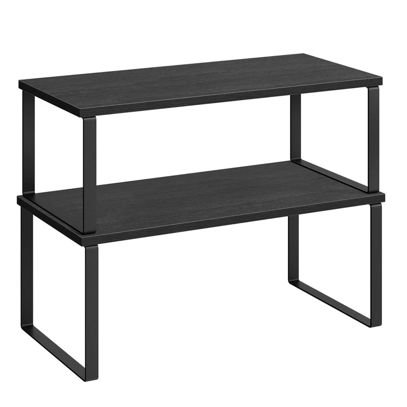 Étagères à épices lot de 2 organisateurs de cuisine étagères de plan de travail supports pour placard empilables en métal et MDF noir 12_0005821