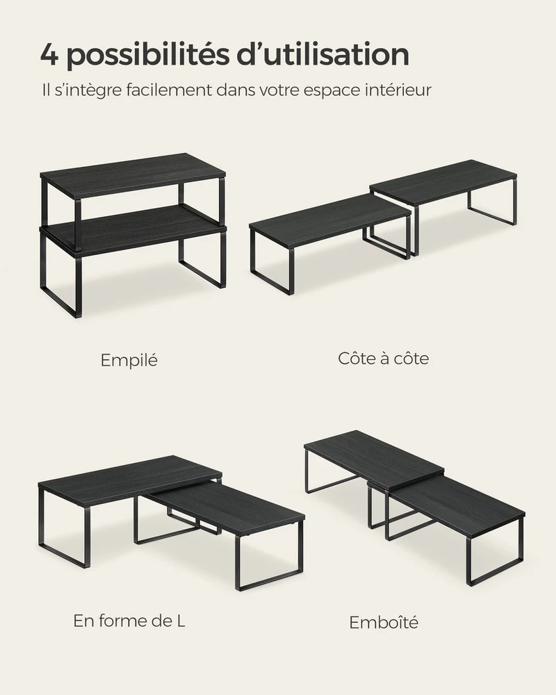 Étagères à épices lot de 2 organisateurs de cuisine étagères de plan de travail supports pour placard empilables en métal et MDF noir 12_0005821