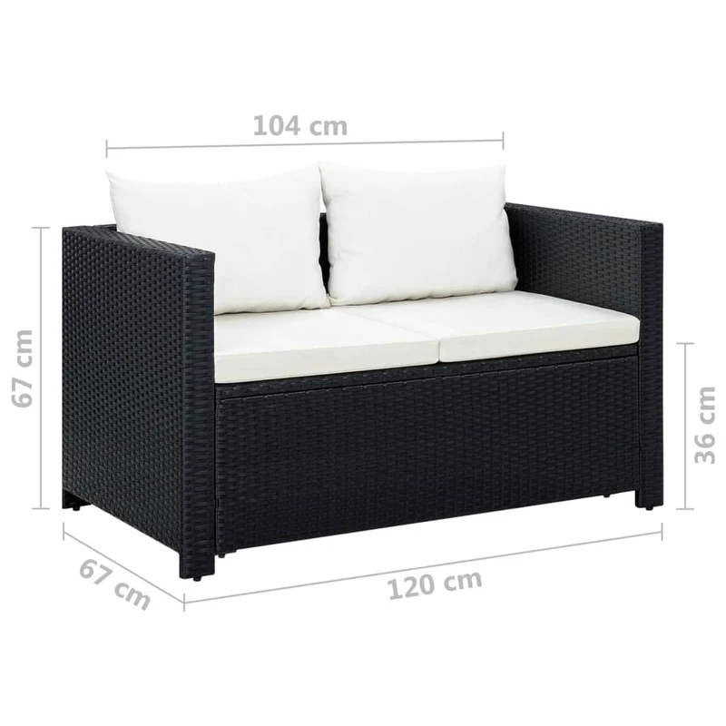 Salon de jardin meuble d'extérieur ensemble de mobilier 3 pièces avec coussins résine tressée noir 02_0016008