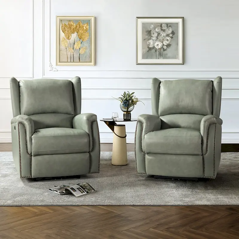 Fauteuil inclinable électrique Eduardo en cuir véritable avec port USB (ensemble de 2)