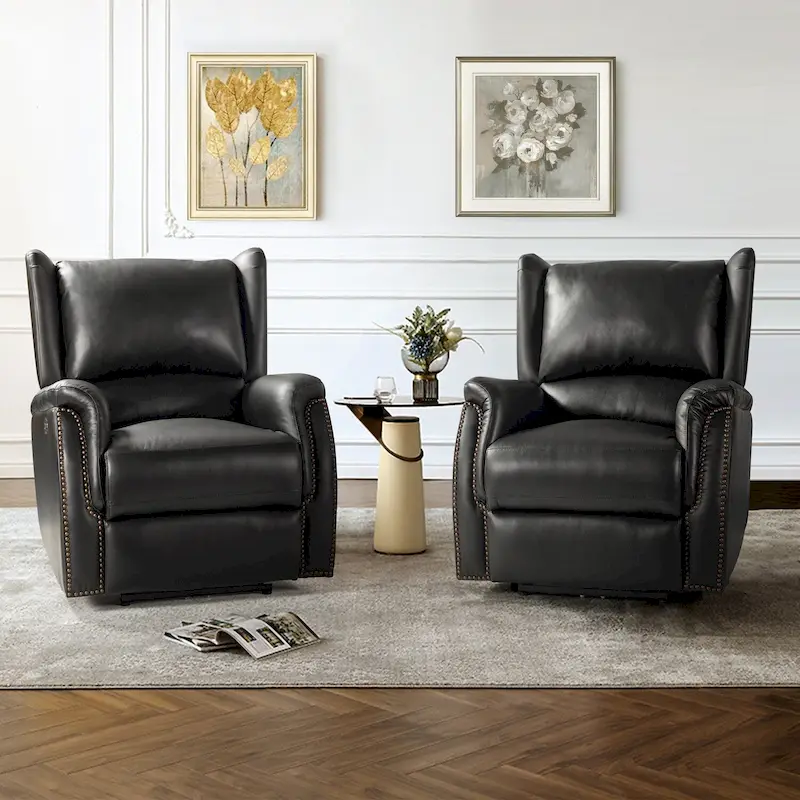 Fauteuil inclinable électrique Eduardo en cuir véritable avec port USB (ensemble de 2)