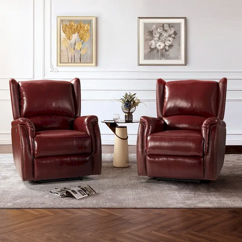 Fauteuil inclinable électrique Eduardo en cuir véritable avec port USB (ensemble de 2)
