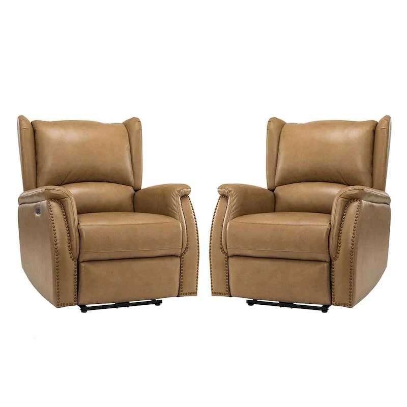 Fauteuil inclinable électrique Eduardo en cuir véritable avec port USB (ensemble de 2)