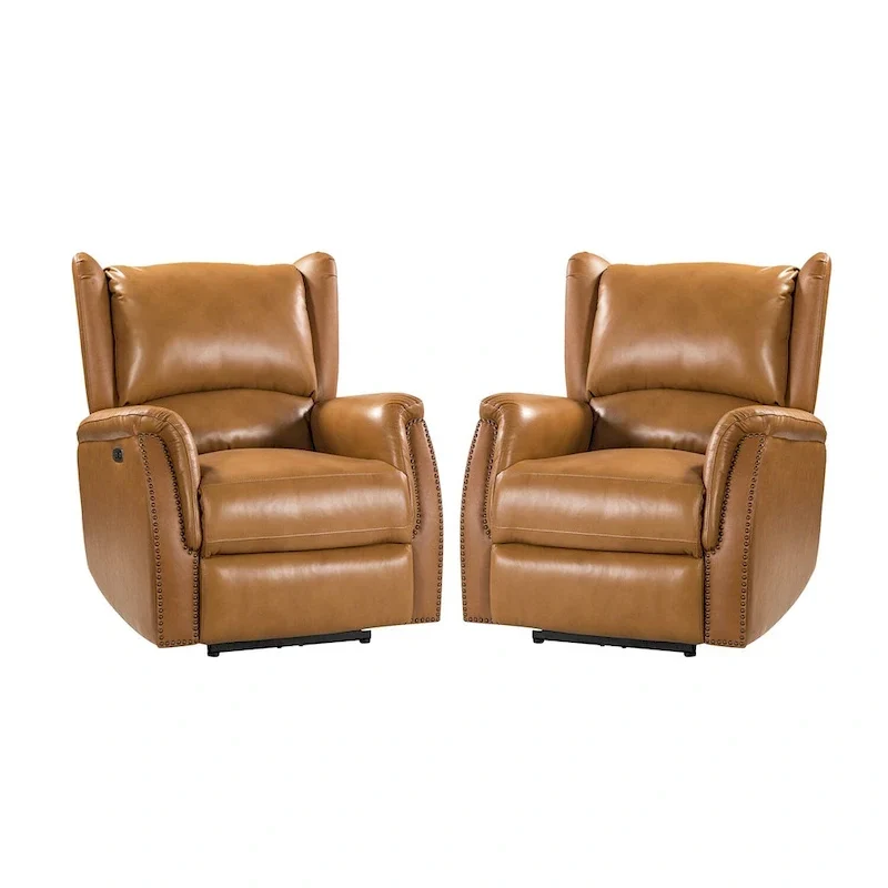 Fauteuil inclinable électrique Eduardo en cuir véritable avec port USB (ensemble de 2)