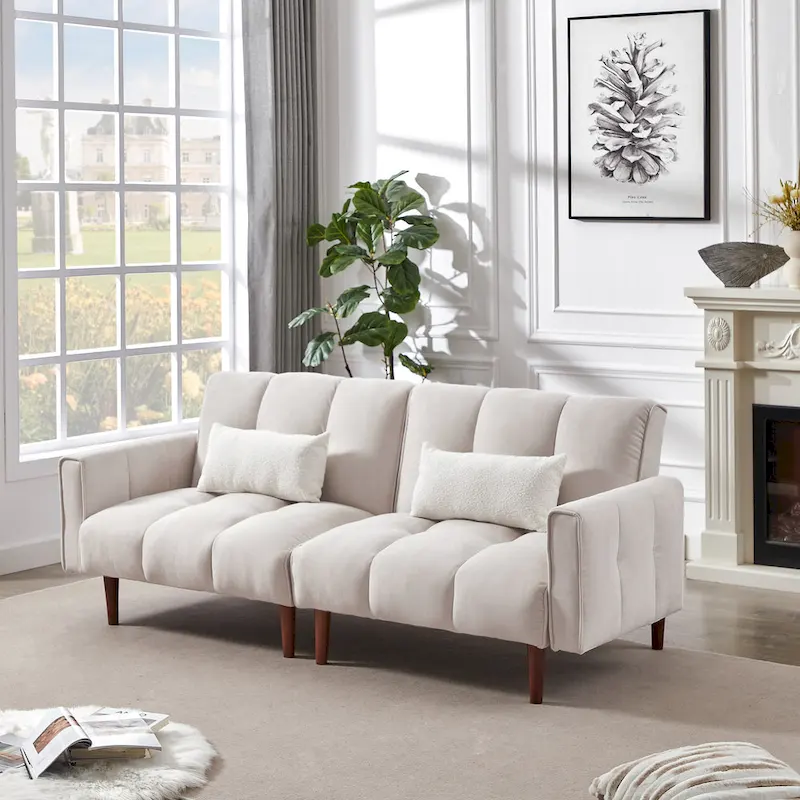 Canapé convertible futon avec positions réglables et pieds en bois