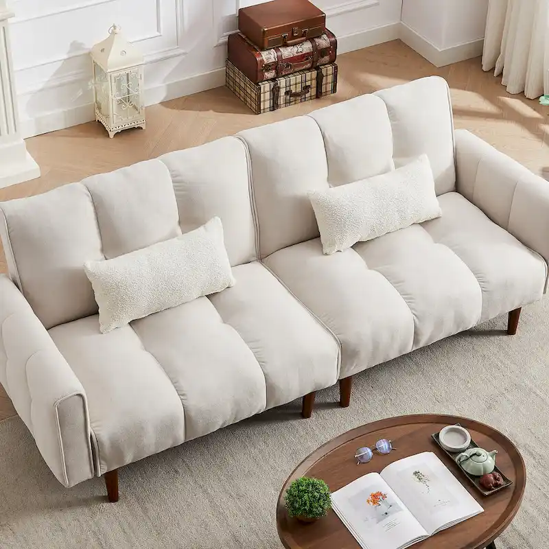 Canapé convertible futon avec positions réglables et pieds en bois