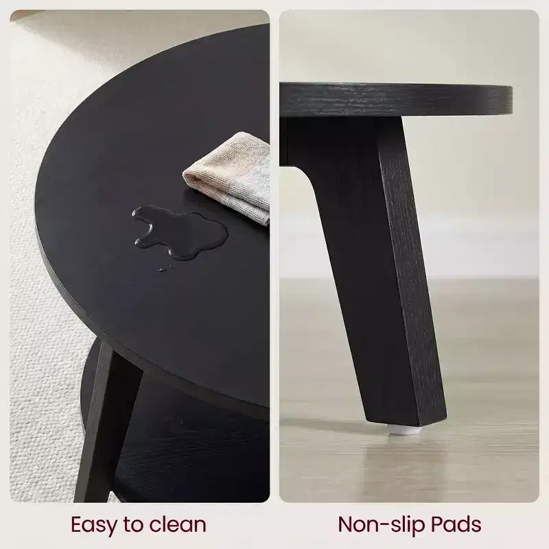 Table basse ronde marron miel avec 2 niveaux de rangement, mesurant 80 x 45 cm, idéale pour le salon