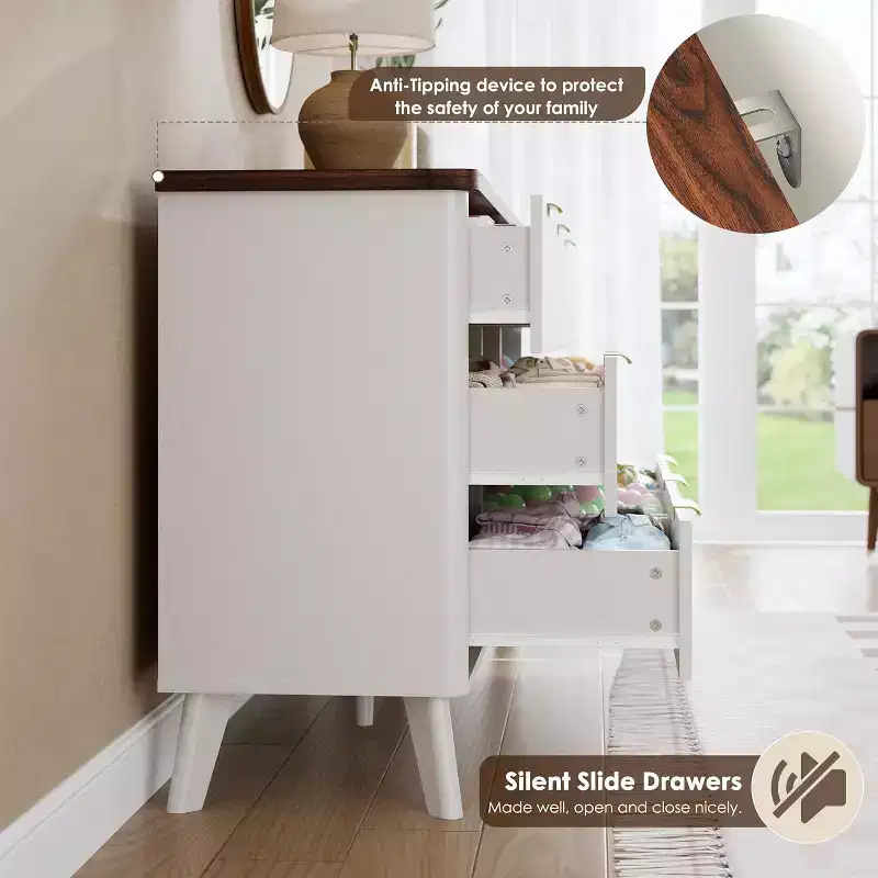 Commode cannelée à 9 tiroirs, commode moderne, meuble TV en bois, design à profil incurvé, pour salon, couloir