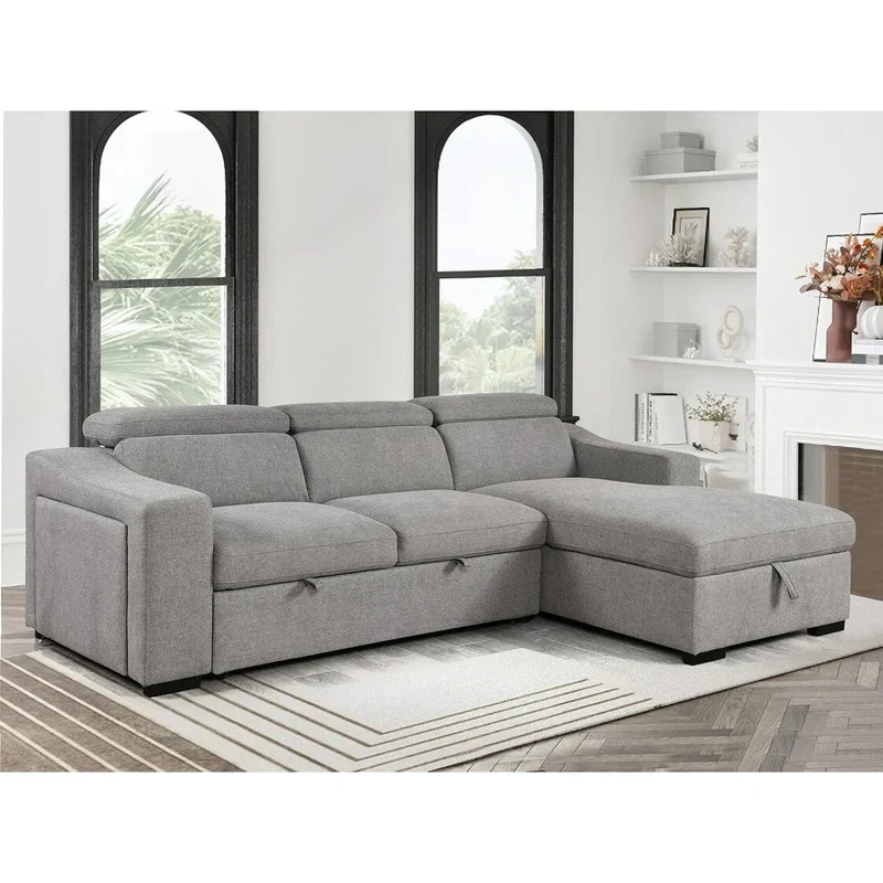 Canapé d'angle convertible Roomfitters 103 avec méridienne de rangement, appuis-tête réglables, canapé-lit en L