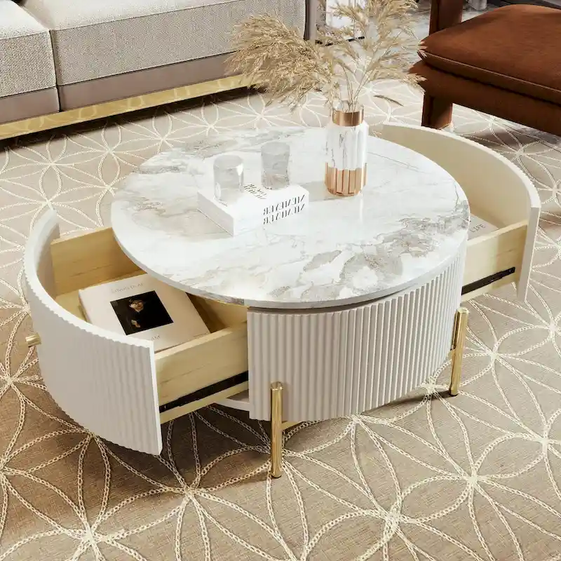 Table basse ronde moderne de 31,5 po avec grand tiroir de rangement