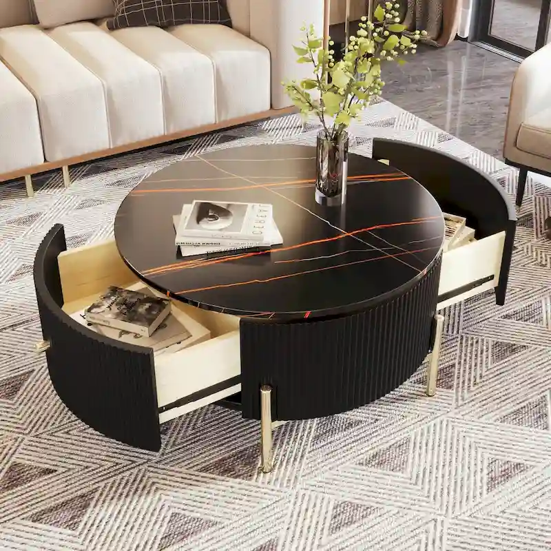 Table basse ronde moderne de 31,5 po avec grand tiroir de rangement